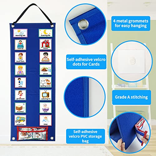 Mewise Visual Schedule Chart for Autism & ADHD Kids - 70 Routine Cards (Morning/Night/Outings) - Durable Felt Board with Storage Pocket - OT Approved Learning Tool for Home & School - Image 4