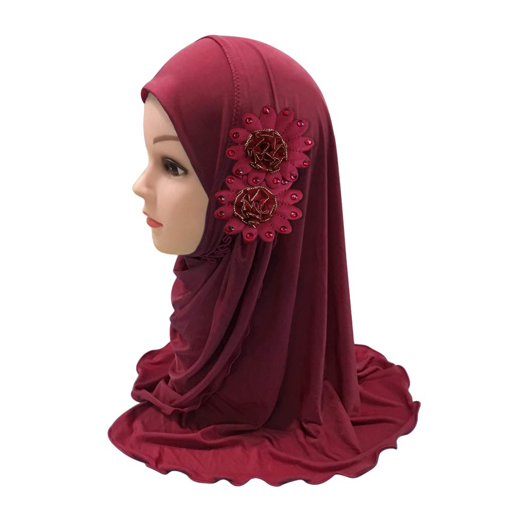JIAHG Mädchen Muslimischer Hijab Kinder Bandana Kopftuch Hut Mädchen Moslem Schal Turban Hut mit Blumen Sommer Arabische Hals Islamische Kopfkappe Kopfbedeckung Sonnenschutz Kappe, 2-7 Jahre alt