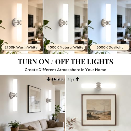 Image of Wall Sconces Set of 2, Hardwired Bathroom Light Fixtures, | Modern Vanity Wall Lighting with Milky White Glass Shade, Wall Sconce for Mirror Bedroom Hallway, E26 Base, Brushed Nickel