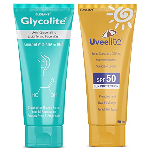 Image of Glycolite Face Care Combo - Face wash and Sunscreen SPF 50 Lotion | Skin Lightening & Brightening | Protects From UVA & UVB Rays | For All Skin Type | Fairness Pack for Men and Women