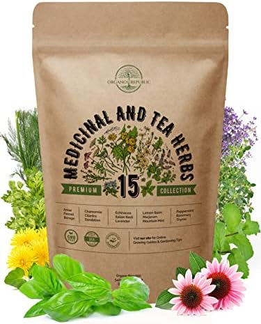 15 Medicinal & Tea Herb Seeds Variety Pack for Planting Indoor & Outdoors. 3600+ Non-GMO Heirloom Herbal Garden Seeds: Anise, Borage, Cilantro, Chamomile, Dandelion, Rosemary, Peppermint Seeds & More
