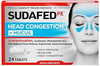 Sudafed PE Head Congestion + Mucus Tablets for Sinus Pressure, Pain & Congestion, 24 ct