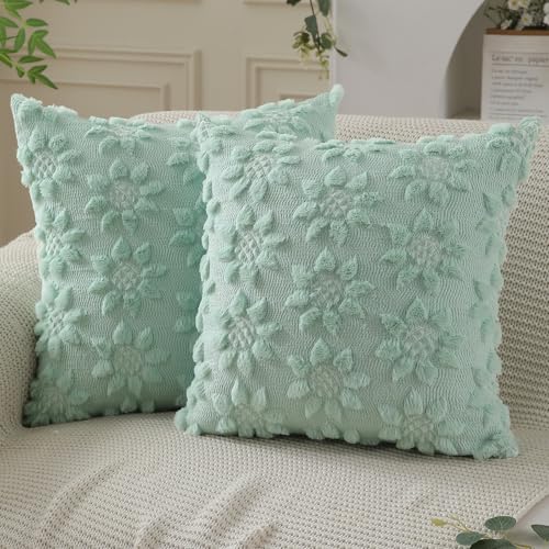 Image of DFXSZ Spring Summer Pillow Covers 18x18 inch Set of 2 Green Sunflower