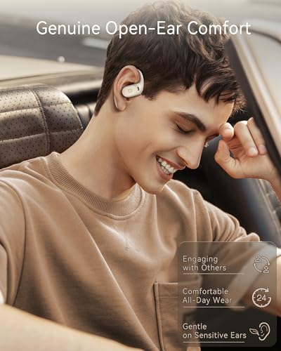 Image of Open Ear Earbuds, True Wireless Open Ear Headphones with Earhooks, Air Conduction earphones, Touch Control, Dual Noise-Cancelling Mics, Up to 30 Hours Power with Case, IPX5, Workouts, Yoga, Running