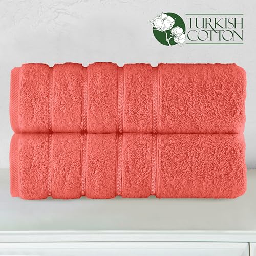 Image of Elegant Comfort 100% Turkish Cotton 4 Lines Viscose Stripe Luxury 2 Pack Bath Towel Set 27 x 54 Inch - Super Soft and Highly Absorbent Premium Hotel Spa Quality Towels for Bathroom Use, Coral