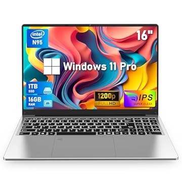 NIAKUN Laptops para jogos 2025, PC Win 11 Pro de 16 polegadas, RAM de 16 GB, SSD de 1 TB, processador N95 (até 3,4 GHz), teclado retroiluminado, para negócios e estudantes