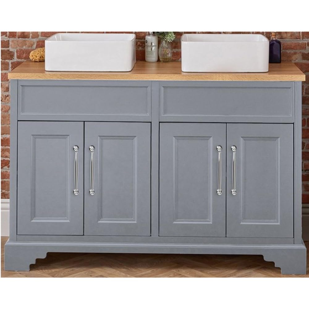 Milano Chrome (T Bar) Thornton Light Grey 1210Mm Bathroom Vanity Unit Square Basin Chrome Handle