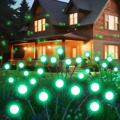 Slyuexu Solar Garden Lights Outdoor Waterproof 2 Pack 16 LED Swaying Firefly Lights Outdoor Decor Light for Pathway Party Christmas Decoration Unique Gifts for Women Green