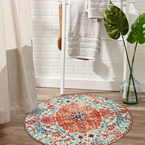 Tapete redondo bohemio Lahome floral vintage 3 ft miniatura 3