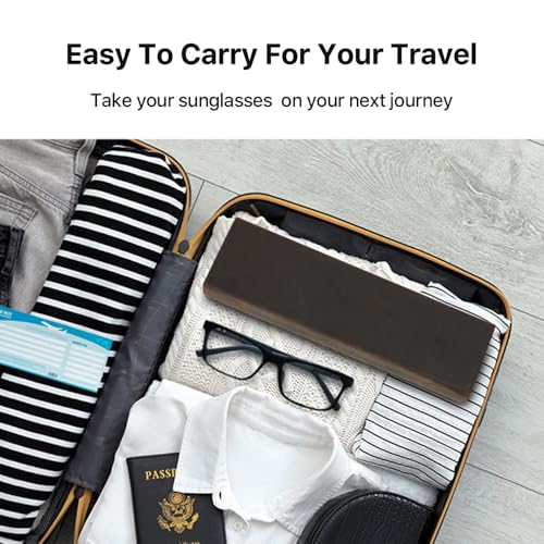 Image of CONTACTS Genuine Leather Sunglasses Travel Case Hard Eyeglasses Box Vintage Eyewear Holder Travel Accessories