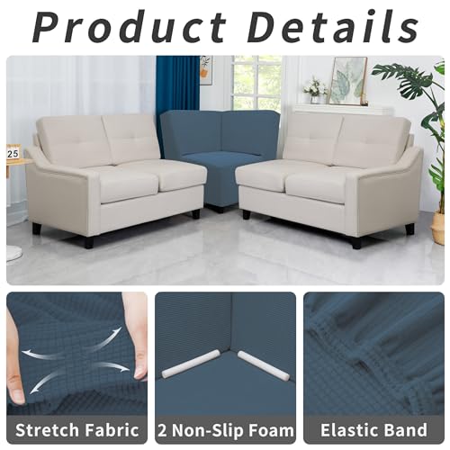 Image of Easy-Going Stretch Sectional Corner Sofa Slipcover 1-Piece Couch Sofa Cover Furniture Protector Soft with Elastic Bottom for Kids, Pet, Spandex Jacquard Fabric Bluestone
