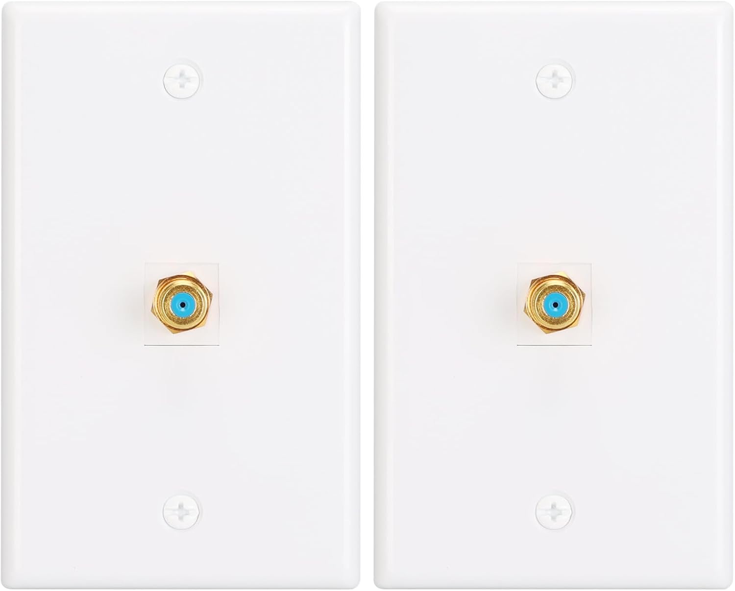 1 Port Coaxial Wall Plate,3Ghz Gold-Plated F-Type Keystone Wall Jack for Coaxial Cable,White Glossy F-Type Wall Plate,2Pack
