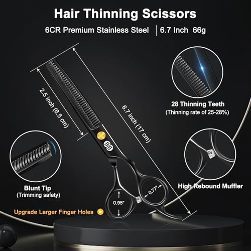 Foto von CIICII Friseurschere, Haarschneideschere Profi Set (6,7 Zoll Haarschere & Effilierschere) Haar Bart Trimmen Formung Pflege für Männer Frauen Haustiere Familie Friseursalon (Schwarze)