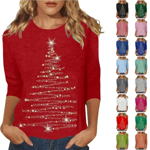 Women Christmas 3/4 Sleeve Crew Neck Shirt Funny Xmas Party Tee - image 1