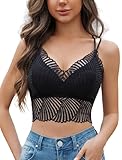 GDCMZW Women Lace Bralettes Sexy Camisoles Strappy Crop Top Double-Layered Lace Bra Black XX-Large