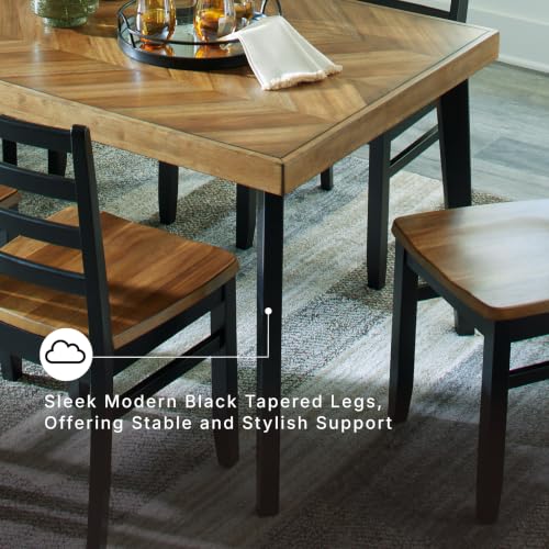 Image of Signature Design by Ashley Blondon 7-Piece Wood Dining Table Set for 6 | Rubberwood solids, Acacia veneer, MDF substrates, Solid wood frames, Wipe-clean hard seats for easy maintenance