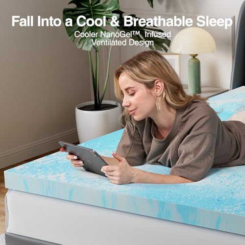 Image of Novilla Queen Memory Foam Mattress Topper 2 Inch, Cooling Gel Infused, Ventilated Pressure Relief Pad, Soft Comfort for Sofa, RV, Camper, Dorm Room