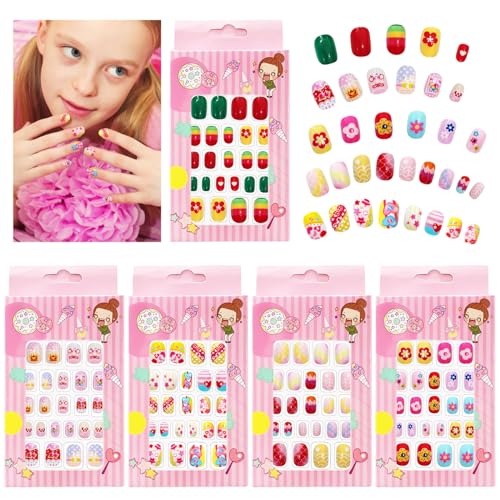 ZOCONE 120 Uñas Postizas para Niñas Puntas de Uñas Postizas Cortas Niña Uñas Artificiales Postizas Uñas Falsas de Niños Decoración Uñas Niñas 5 Cajas Regalos para Niñas