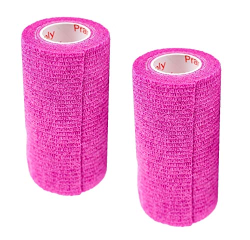 Image of Vet Wrap Tape (Fuchsia) (2 Pack) (4 Inch x 15 feet) Self Adhesive Adherent Adhering Cohesive Flex Self Stick Bandage Grip Roll Dog Cat Pet Horse