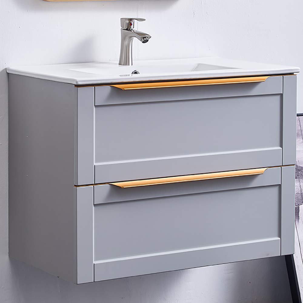 Buy GLANZHOUS 600mm Light Grey Modern Wall Hung Vanity Unit with Basin, Bathroom Vanity Unit ...