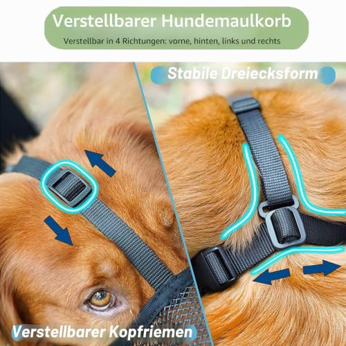Maulkorb für große Hunde, Maulkorb mittlere Hunde mit Klettverschluss, Atmungsaktive Haustier Maske Hundetraining für Kleine Mittlere große (Schwarz, M)