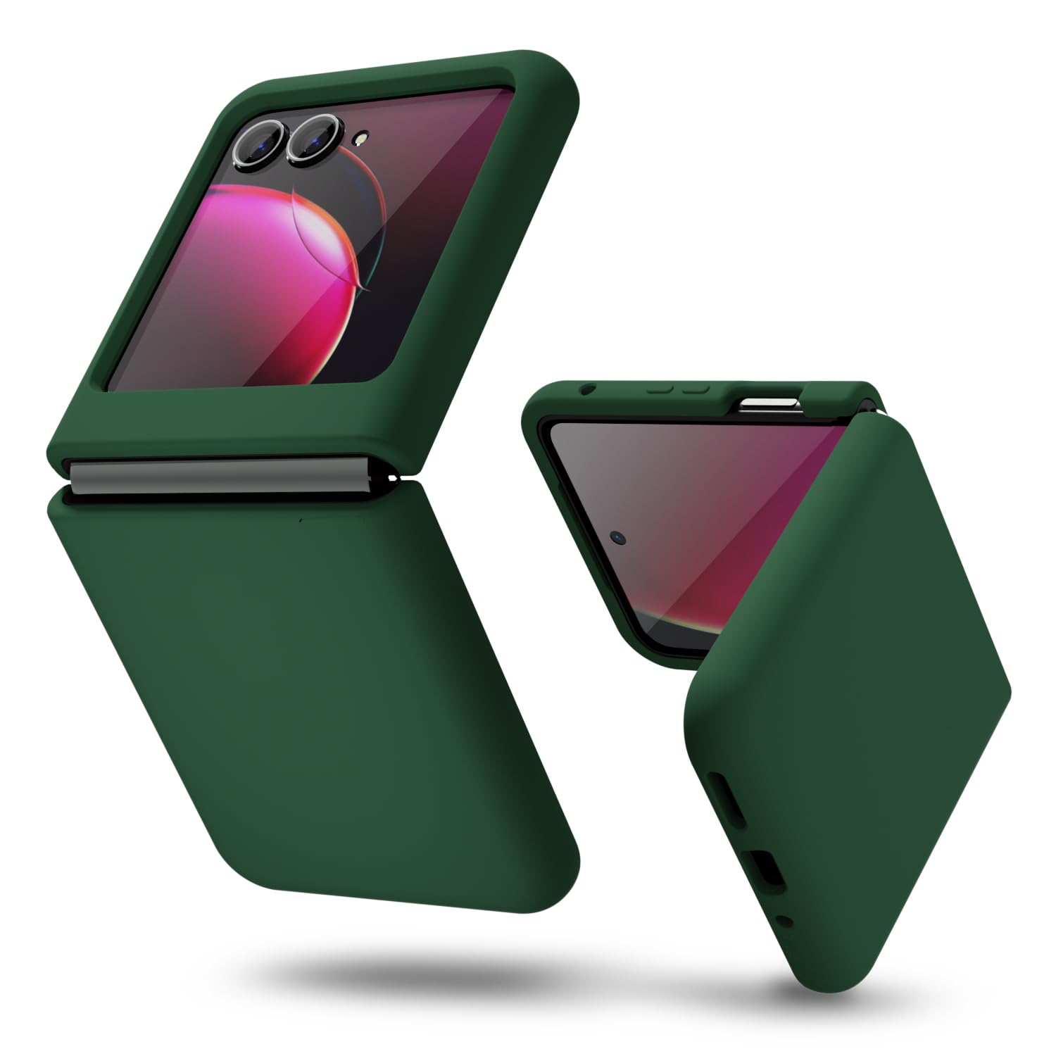 oakxco for Motorola Moto Razr Plus 2023 Phone Case Liquid Silicone, Cute Thin Slim Grip Soft Rubber Gel for Women Men, Smooth Matte TPU Plain Color Girly Simple Case with Camera Cover, Dark Green