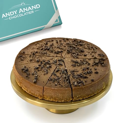 Andy Anand Chocolates Sugar Free Dark Chocolate Chip Cheesecake 9inch Fresh Made in Traditional Way,Pre-Sliced,Amazing-Delicious-Decadent&Greeting Card, Birthday Valentine Christmas(2 lbs)