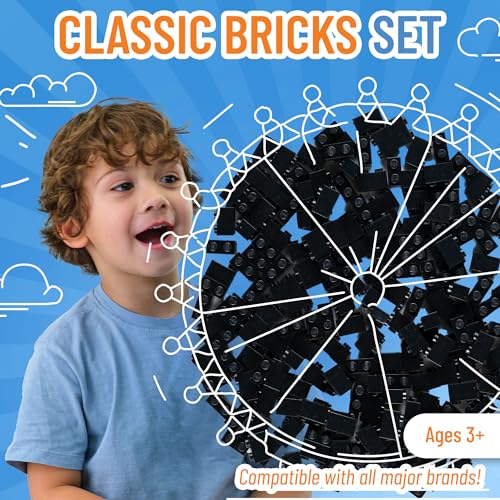 Image of Strictly Briks Classic Briks Building Starter Kit - 100% Compatible with All Major Brick Brands - 1x2, Black, 192 Pieces