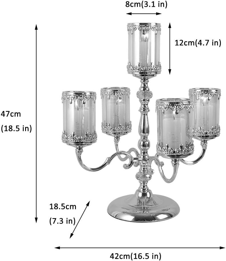 Vintage Candlestick, Candlestick,Candlestick Holder Candelabra Decorative Candle Holders 5 Arms Candelabra Metal Candle Stand with Glass Candle Cup Vintage Candle Holders(Gold)
