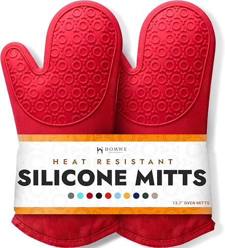 BPA-Free Silicone Oven Mitts Ultra Heat Resistant up to 500°F - Oven Mitts with Thick Cotton Liner - Long Slip Resistant Pot Holders, Flexible Oven Gloves - Canyon Red 13.7 BPA-Free Silicone Oven Mitts Ultra Heat Resistant up to 500°F - Oven Mitts with Thick Cotton Liner - Long Slip Resistant Pot Holders, Flexible Oven Gloves - Canyon Red 13.7