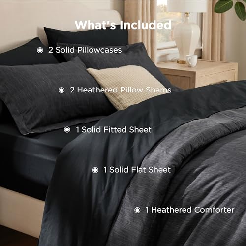 Image of Bedsure King Size Comforter Set Black - Bed in a Bag King Bedding 7 Pieces, Cationic Dyed Bed Set Gift for Family, Black Soft Bedding for All Seasons Comforter with Sheets, Pillowcases & Shams