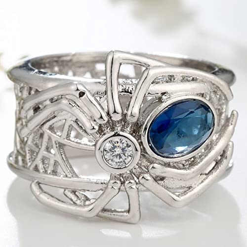 Cubic Zirconia Ring Band, Vintage Wedding Ring Silver Blue Hollow Spider Elegant Jewelry Sister Gifts for Women2