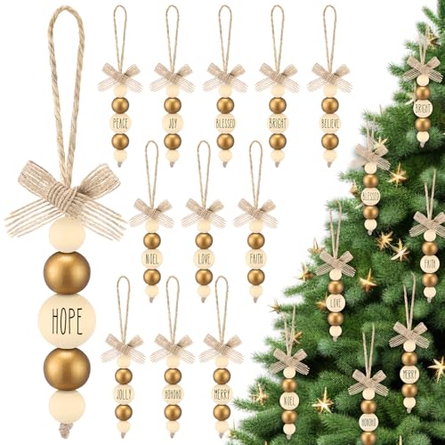 Loetere 24 Pcs Wood Beads Christmas Tree Ornaments Boho Christmas