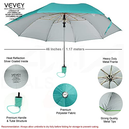 Image of VEVEY 3 Fold Umbrella - Compact Travel Light Automatic, Wind Resistant, Mono Silver Coated - Ladies Umbrella