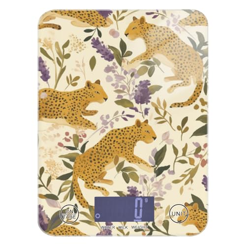 Báscula de alimentos impermeable Jungle Leopard para uso doméstico, 11 libras/5 g, escala digital pequeña de 5 kg/5 g, con 4 unidades para cocinar, dieta, especias para alimentos