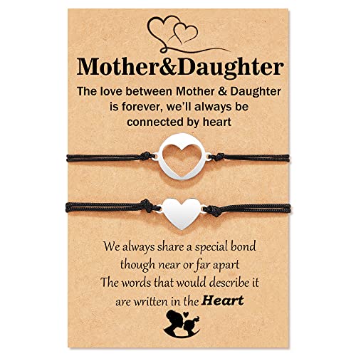 Tarsus 2/3/4 Pcs Mother Daughter Bracelets, Matching Heart Mothers Day Jewelry Gifts for Mom Daughter Women Girls