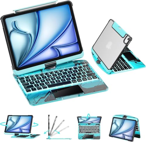 GUSGU Transparent Case with Wireless Keyboard only for 2024 iPad Pro 13-in.(M4), 7 Colors Backlight, Trackpad