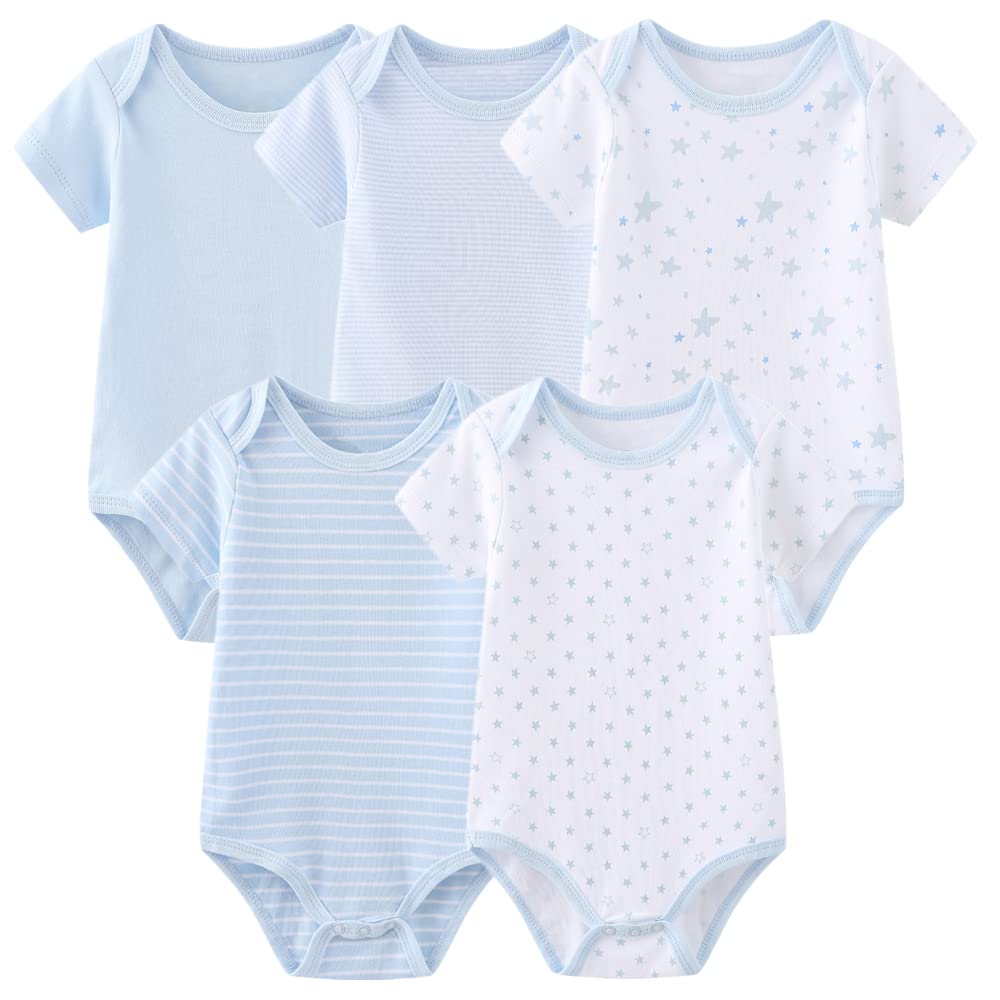 MAMIMAKA Unisex Newborn Bodysuits Infant Baby Clothes Short Sleeve One-Piece Cotton Bodysuit 5 Pack for Baby Boys and Girls