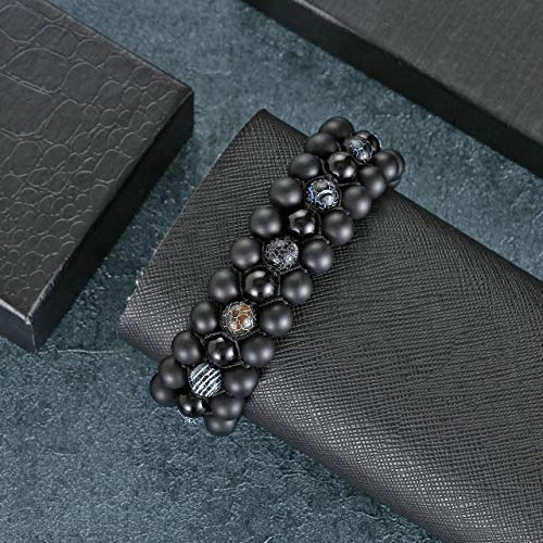 Top Plaza Mens Lava Rock Stone Essential Oil Diffuser Bracelet Chakra Yoga Healing Crystal Bracelet Natural Gemstone Beads Anxiety Bracelets Braided - Matte Black Agate + Dragon Stone - Image 6