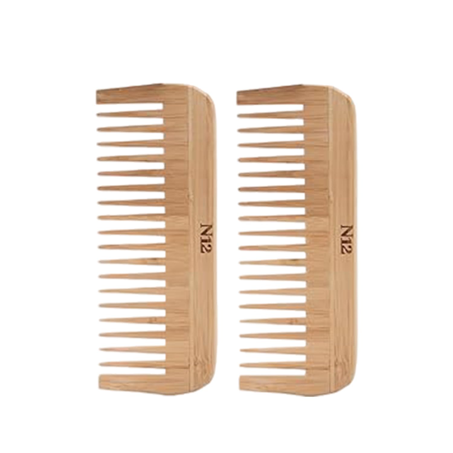 N12 Bamboo Wooden Wide Tooth Hair Comb Set of 2 Anti Frizz Detangling Comb