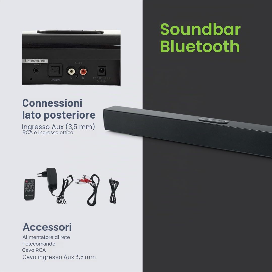 Muse 1520 SBT Altoparlante tv con bluetooth, 50 W, Nero