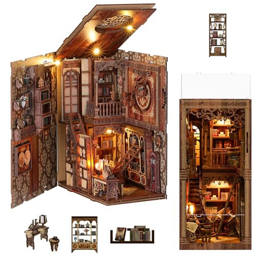 MoKo Book Nook Kit, 3D Wooden Puzzles Booknook with LED Lights, DIY Miniature House Kit, Book Nook...