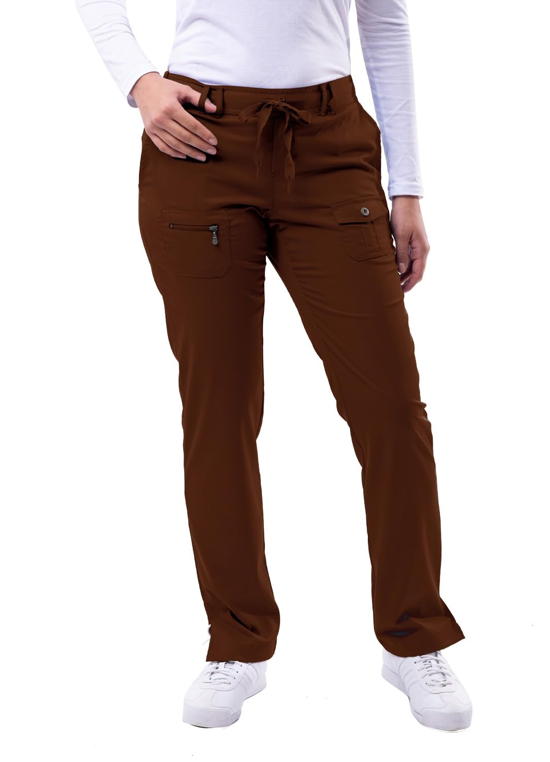 Adar Pro Scrubs for Women - Skinny Leg Yoga Scrub Pants - P4100 - Coffee - S