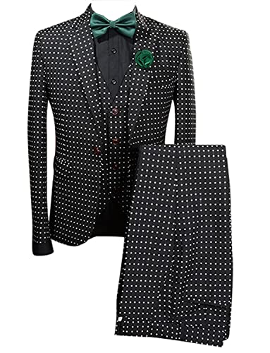 Men's Polka Dots One Button Suit Three Pieces Notch Lapel Tuxedos for Formal/Party