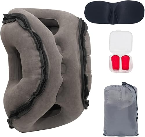 Almohada de viaje inflable, almohada de cuello con cremallera, almohada de soporte para el cuello y la cabeza, kit de almohadas de viaje