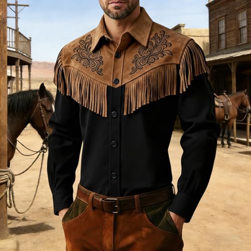 Chemise western à franges en polyester premium boutons et finitions cowboy