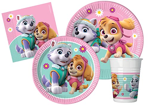 Kit Vaisselle de Fête Paw Patrol La Pat' Patrouille Skye & Everest pour 8 personnes (44 pcs: 8 assiettes Ø23cm, 8 assiettes Ø20cm, 8 gobelets 200ml, 20...