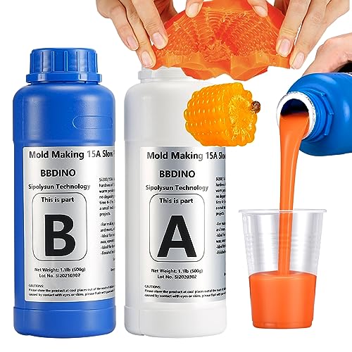 BBDINO Kit de fabricación de moldes de silicona, 15 A, de curado rápido, goma de silicona suave, 2.2 libras (35 onzas), silicona líquida para hacer moldes, para resina, jabón, velas, moldes de