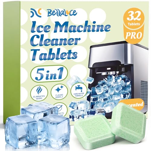 Image of Bellaluce Ice Machine Cleaner Tablets, 32 Effervescent Descaling Tabs, Nickel Safe Cleaner for Countertop, Nugget, Portable & Commercial Ice Makers, Food-Grade Scale Remover for Fresh, Odor-Free Ice