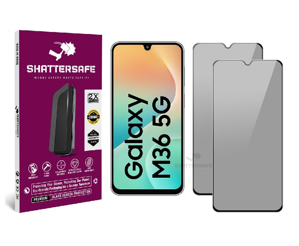 Image of Anti-Spy Privacy Tempered Glass Compatible For Samsung Galaxy M36 / F36 [Pack of 2]. 9H Hardness, Anti-Scratch, Edge-to-Edge Protection With Easy Installation Kit & Case Friendly Fit.